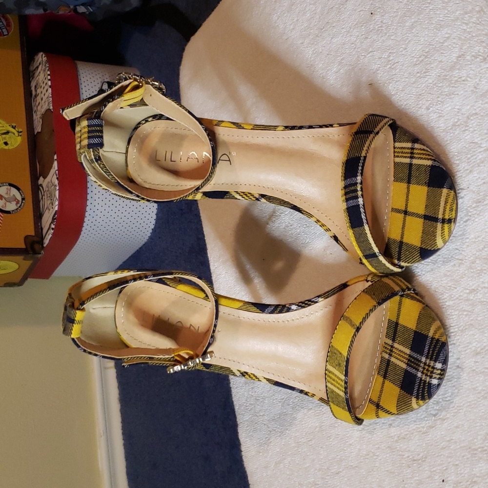 Women's Yellow and Blue Plaid Heels